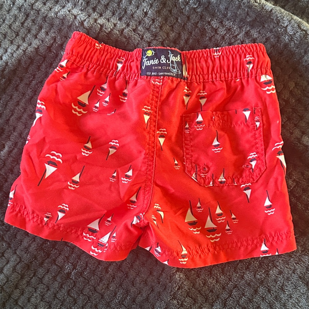 Janie and Jack Red Sailboat Print Shorts